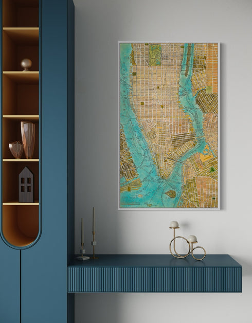 Manhattan Map | Framed Giclee Print on Canvas